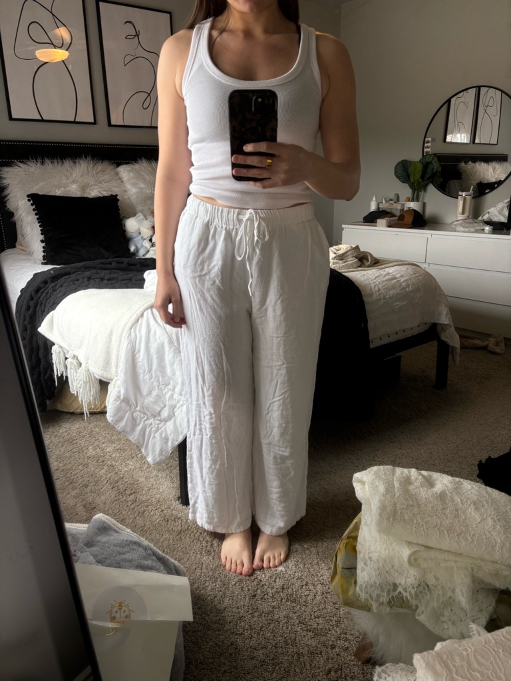 White Fox White Linen Drawstring Pants!